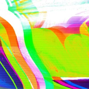 Neon Glitch Technique Background with Multi Colored Distorted Wave Patterns and Static
